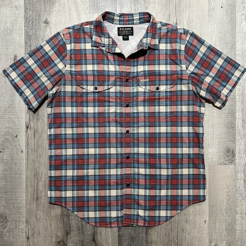 Filson Twin Lakes Sport Mens XXL Short Sleeve Button Up Plaid Outdoors Shirt